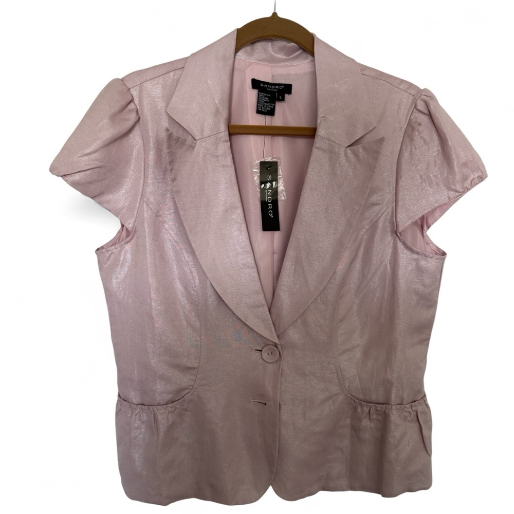 NWT Sandro Pink Linen Blend Short Sleeve Blazer | Size L